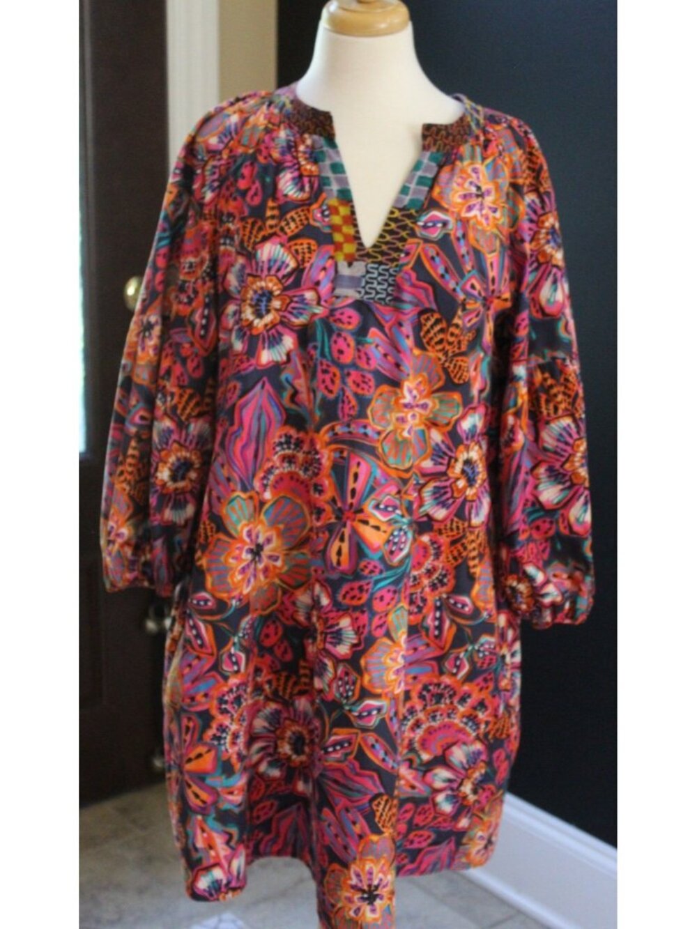 Johnny Was Eyes On You Poplin Floral Dress Boho Multicolor Cotton Size Large
